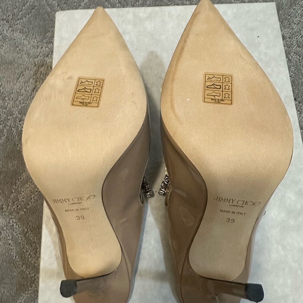 Jimmy Choo Beige Bing 100 Patent Leather Heels - Picture 8 of 9